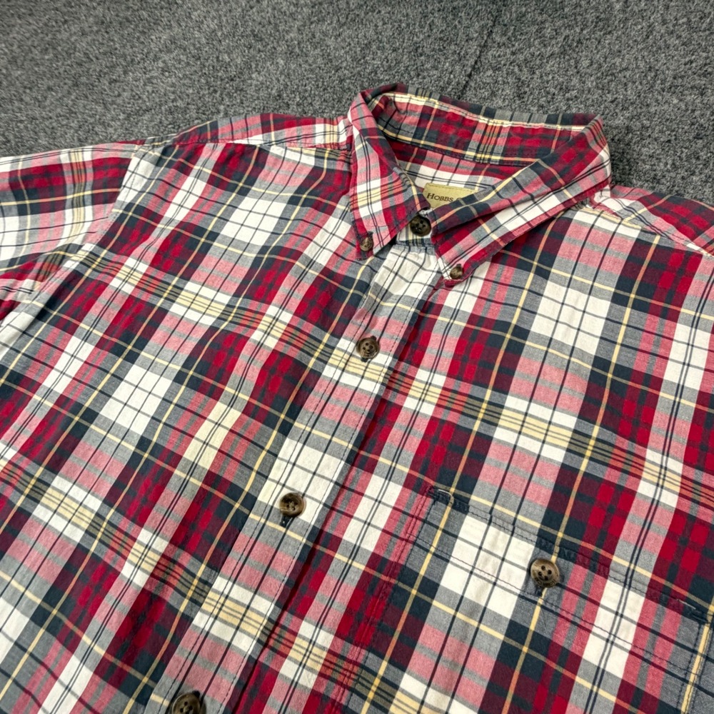 Hobbs Creek‎ Mens Large Short Sleeve Plaid Button Down Shirt Red White Blue L